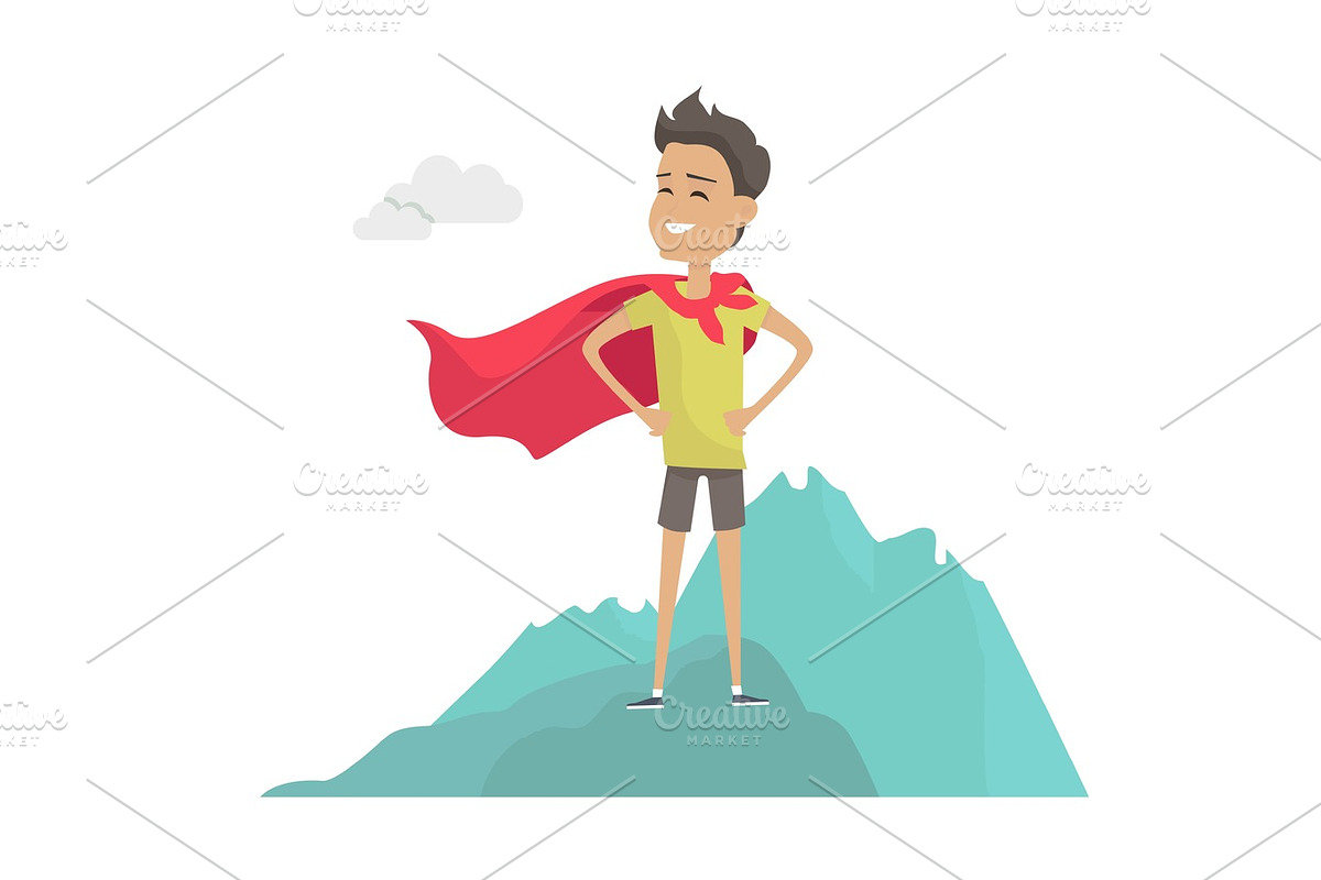 Man in Hero Cape on Mountain Peak Illustration.  in Illustrations - product preview 8