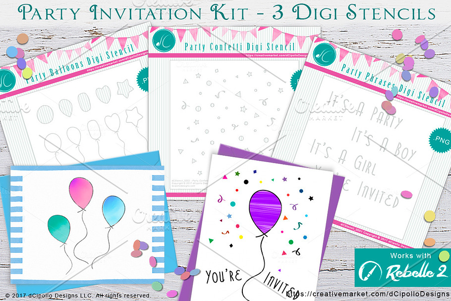 Party Invitation Kit Digi Stencils in Illustrations - product preview 8