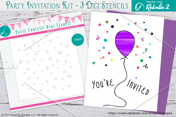 Party Invitation Kit Digi Stencils in Illustrations - product preview 1