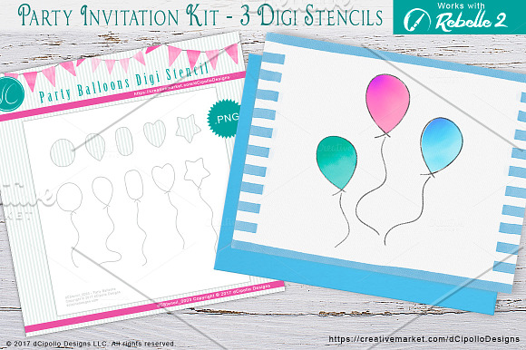 Party Invitation Kit Digi Stencils in Illustrations - product preview 2
