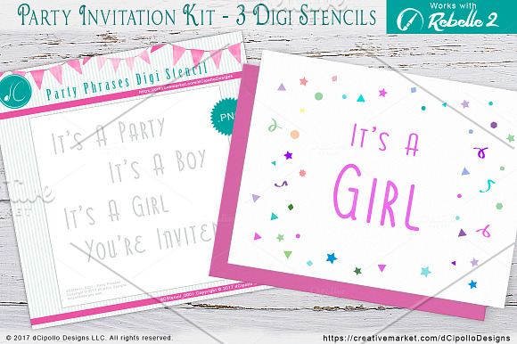 Party Invitation Kit Digi Stencils in Illustrations - product preview 3