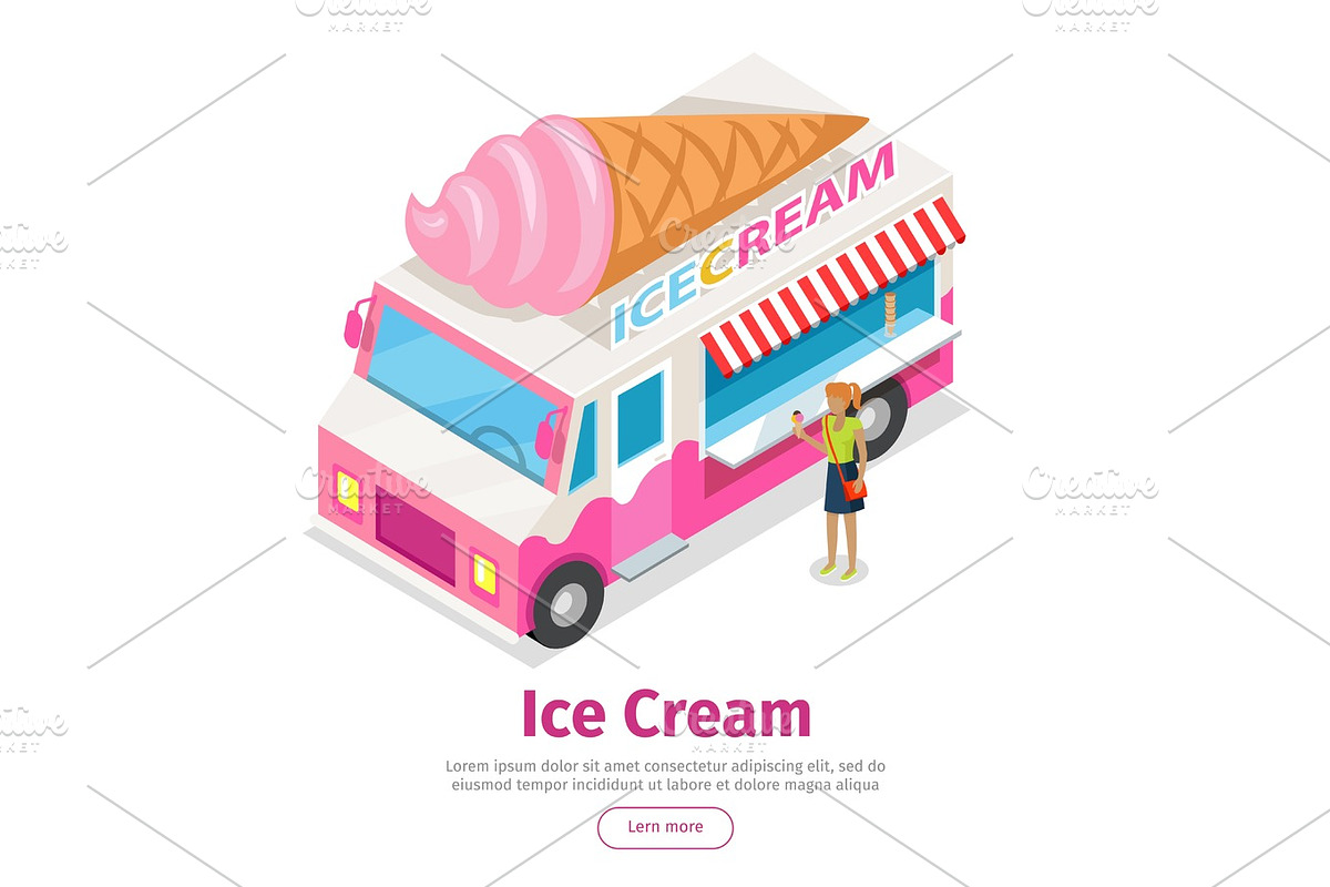 Ice Cream Truck in Isometric Projection. Vector in Illustrations - product preview 8