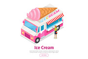 Ice Cream Truck in Isometric Projection. Vector