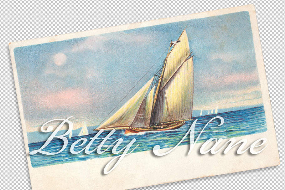 vtg greetings, sailing ship in Illustrations - product preview 8
