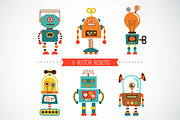 Set of 6 vintage robots + pattern