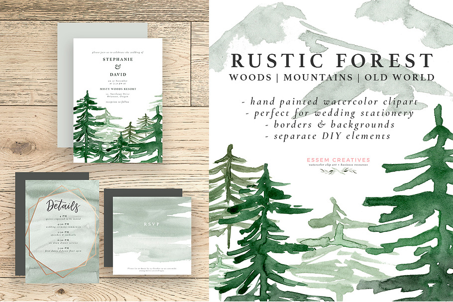 Rustic Forest Watercolor Backgrounds in Illustrations - product preview 8