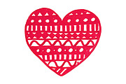 Doodle red lace heart ink line art