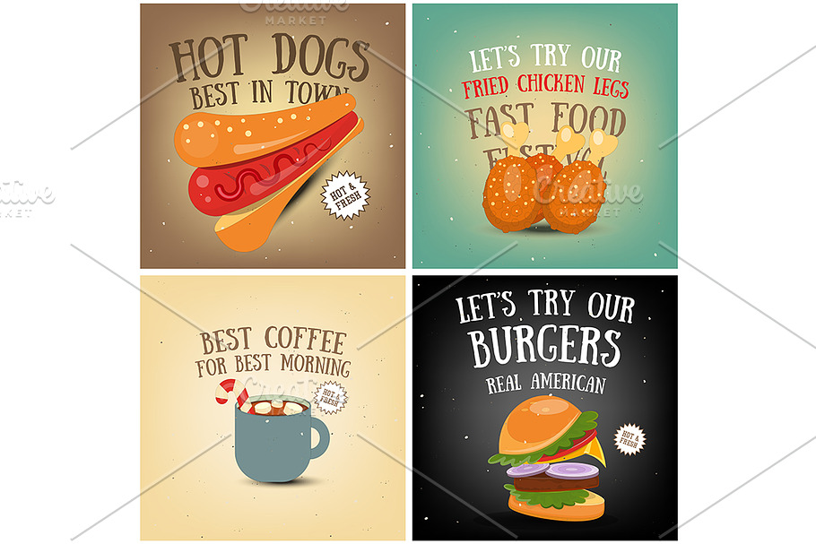 Coffee, Fast Food, Ice Cream Posters in Illustrations - product preview 8