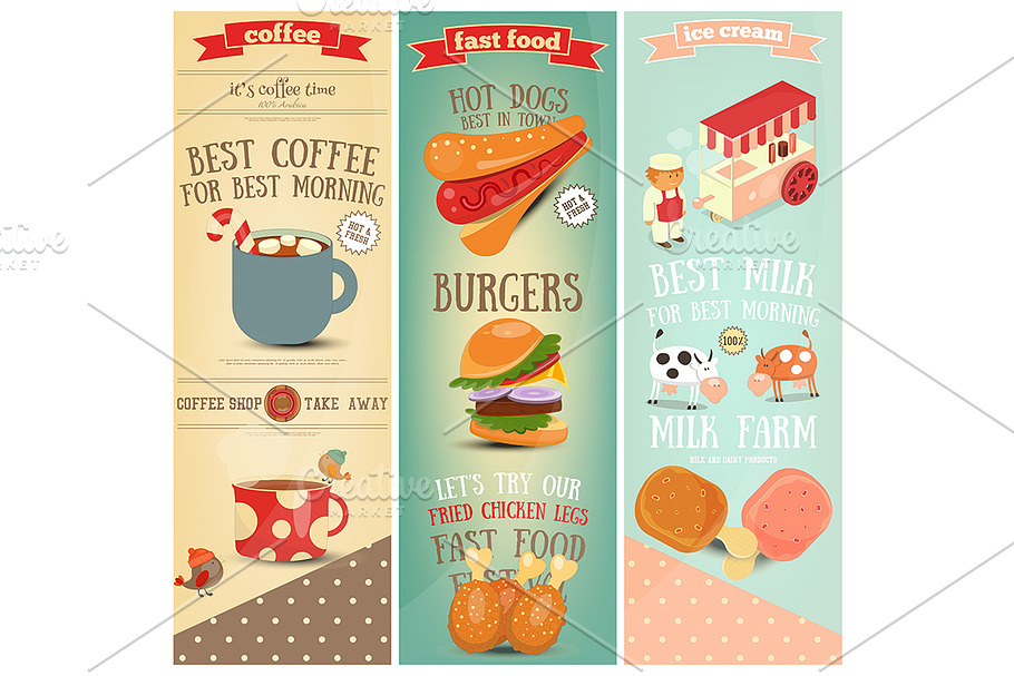 Coffee, Fast Food, Ice Cream Banners in Illustrations - product preview 8