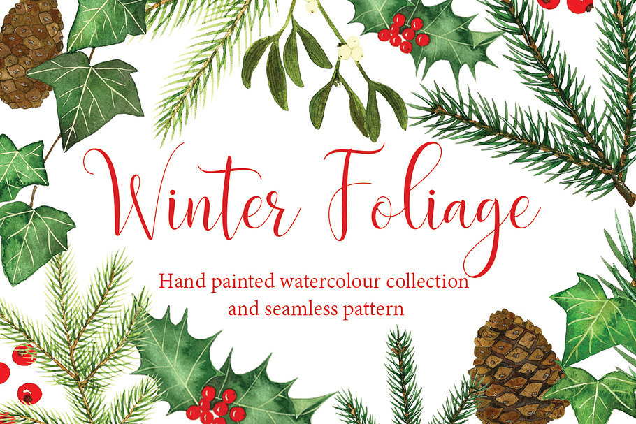 Watercolour Winter Foliage in Illustrations - product preview 8
