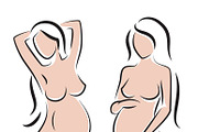 Pregnant nude woman silhouettes