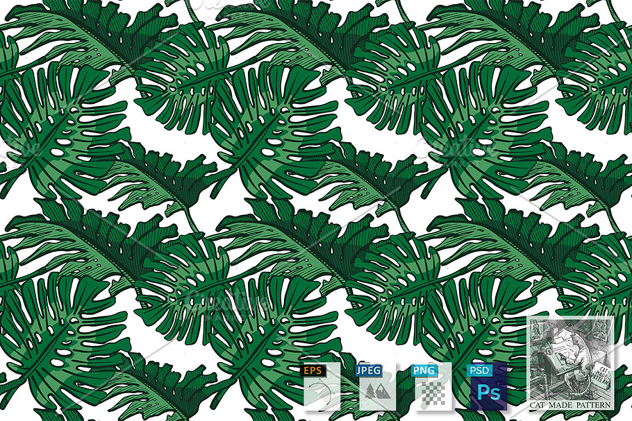 Pattern with Monstera leaves in Illustrations - product preview 8