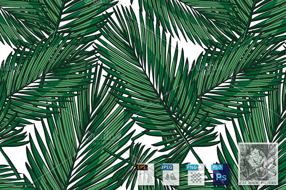 Pattern with Phoenix palm leaves in Illustrations - product preview 8