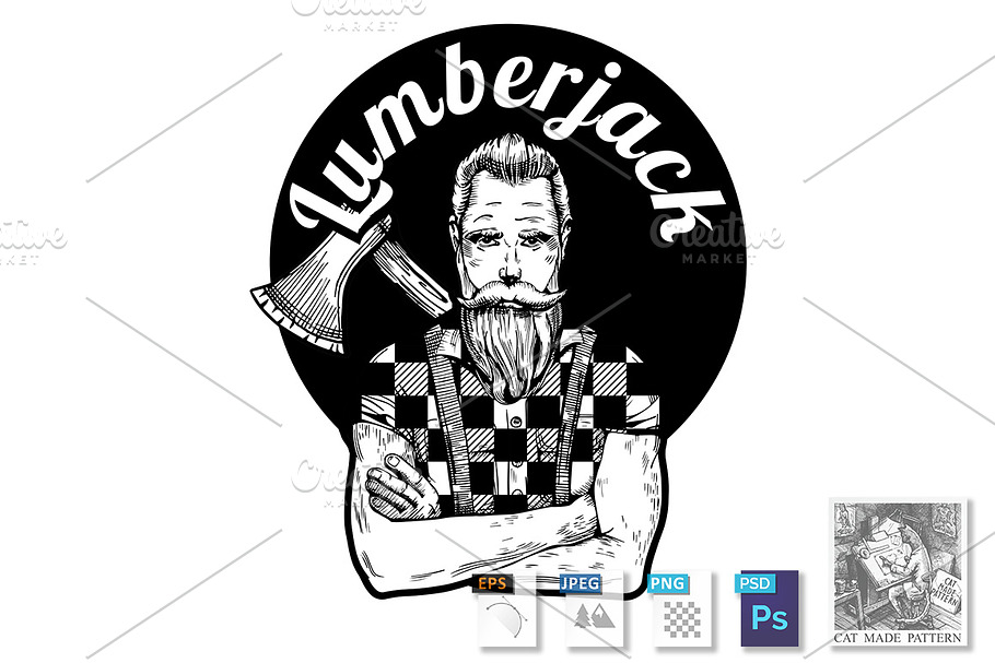 Lumberjack black and white portrait in Illustrations - product preview 8