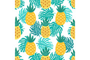 Cute seamless pattern with tropical palm leaves