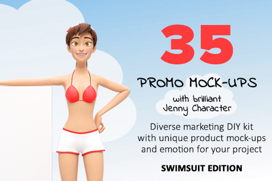 35 Promo Mock-Ups w/ Swimsuit Jenny in Mobile & Web Mockups - product preview 8