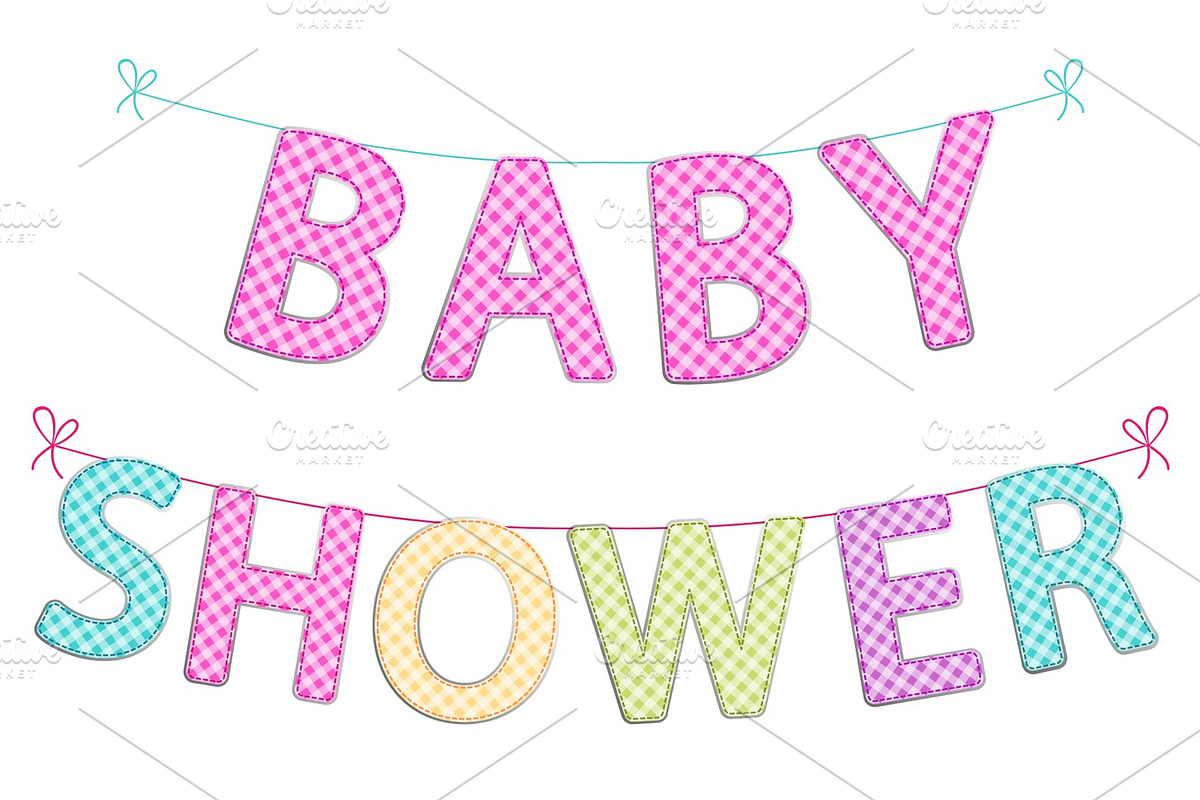 Cute festive garlands for baby shower with gingham letters of different bright colors in Textures - product preview 8