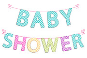 Cute festive garlands for baby shower with gingham letters of different bright colors