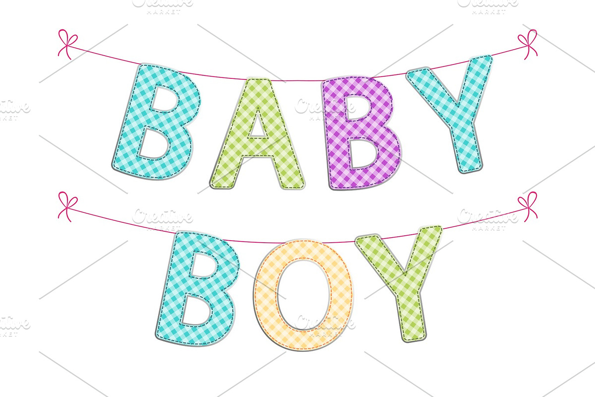 Cute festive garlands for baby shower with gingham letters of different bright colors in Textures - product preview 8