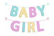 Cute festive garlands for baby shower with gingham letters of different bright colors