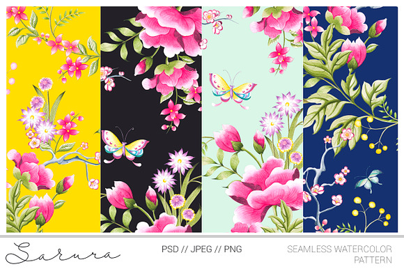 Sakura, a watercolor seamless print. in Patterns - product preview 1