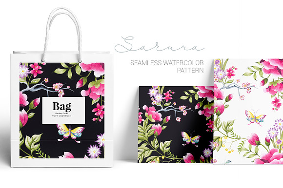 Sakura, a watercolor seamless print. in Patterns - product preview 3