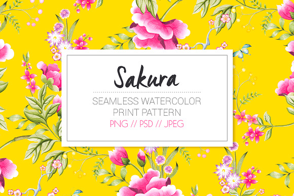 Sakura, a watercolor seamless print. in Patterns - product preview 10