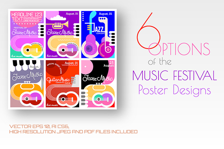 6 Music Festival poster designs