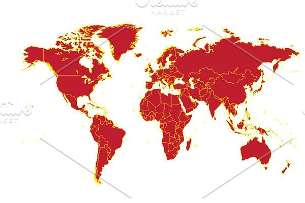 World map with borders red