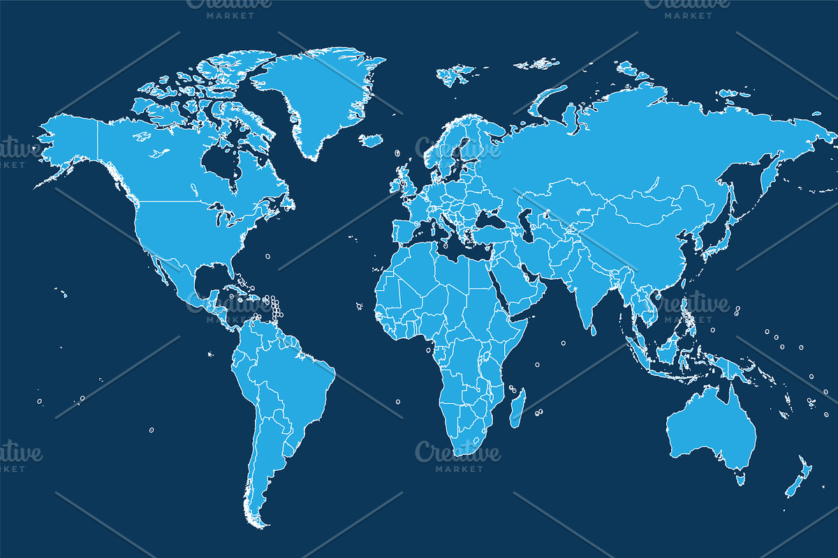 World map with borders blue vector in Graphics - product preview 8