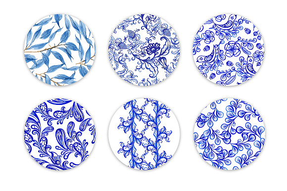 6 hand-drawn blue watercolor pattern in Patterns - product preview 1