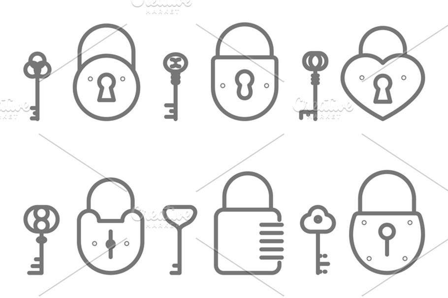 Lock keyhole and keys icons set in Icons - product preview 8