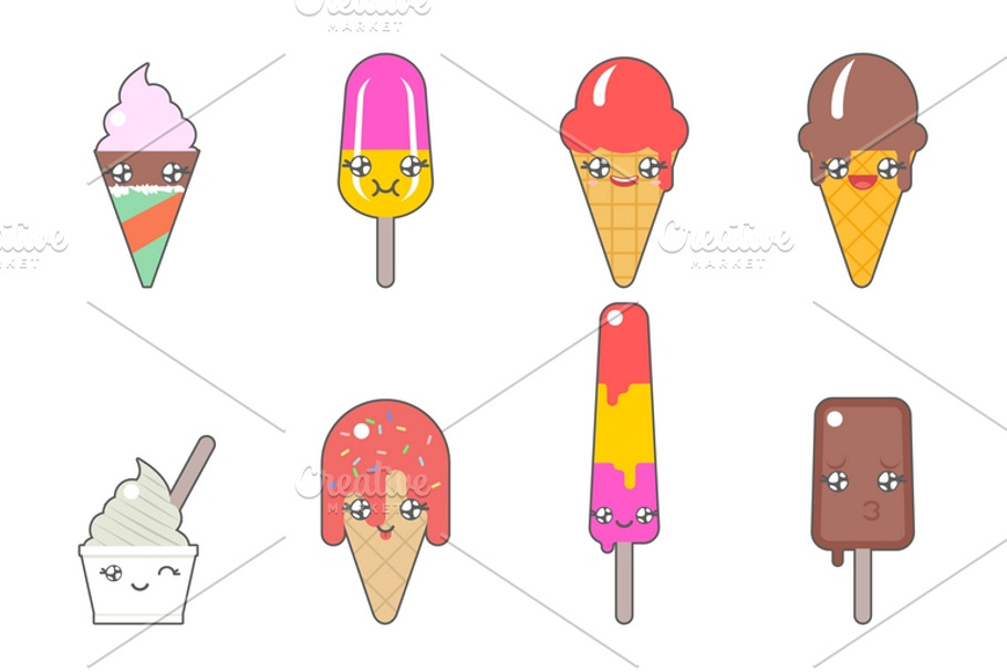 Kawaii ice-creams icons in Graphics - product preview 8