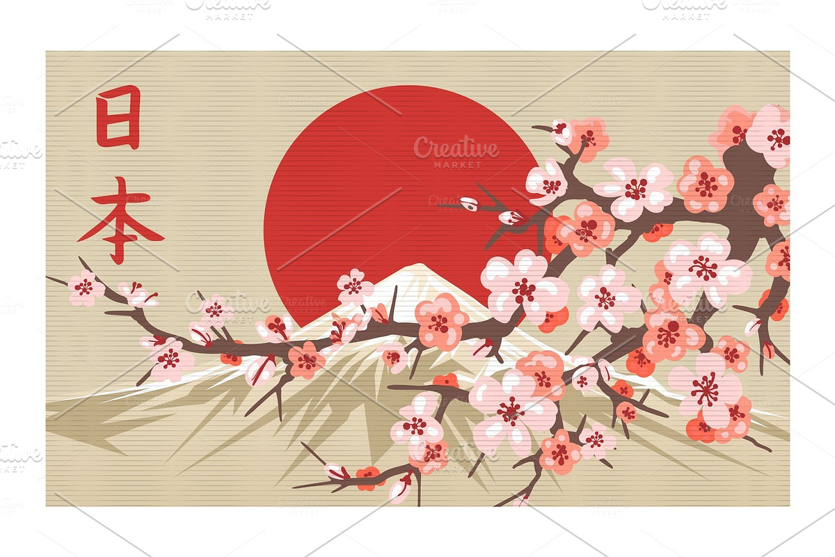 Japan landscape with cherry and Fuji in Illustrations - product preview 8