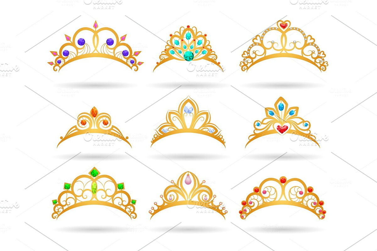 Princess golden tiaras with diamonds in Objects - product preview 8