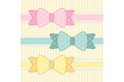 Set of different retro fabric bows in shabby chic style