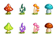 Cartoon different mushrooms set, colored collection