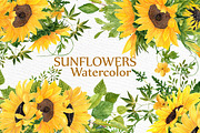 Sunflower clipart Watercolor Wreath