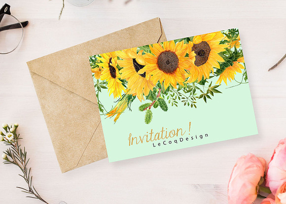 Sunflower clipart Watercolor Wreath in Illustrations - product preview 2