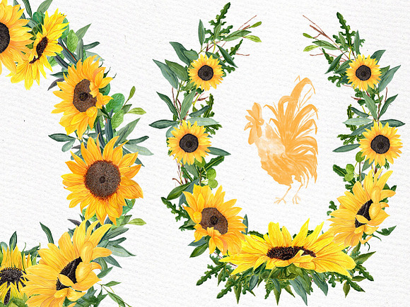 Sunflower clipart Watercolor Wreath in Illustrations - product preview 3