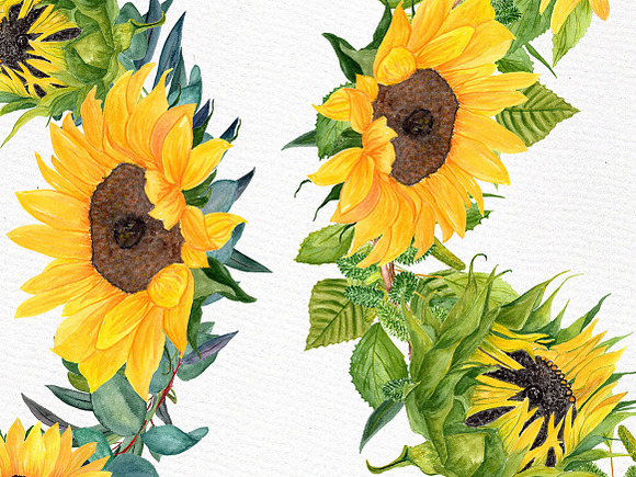 Sunflower clipart Watercolor Wreath in Illustrations - product preview 4
