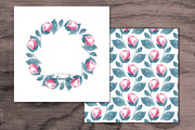 Wreath and pattern. Watercolor