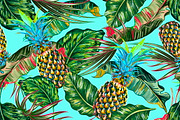 Pineapples,tropical leaves pattern