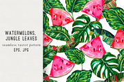 Watermelons,jungle leaves pattern