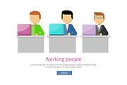 Working People Web Banner. Man Works with Laptop