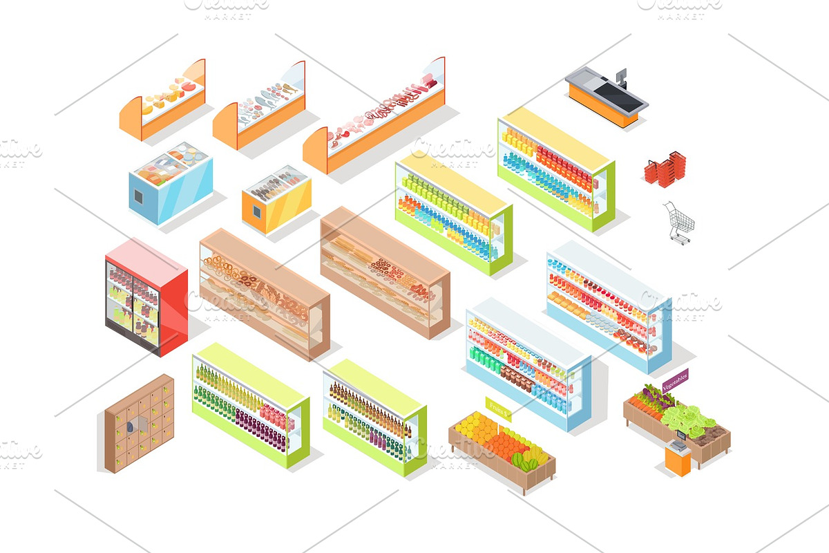 Supermarket Departments Interior Set Shop Icons in Illustrations - product preview 8