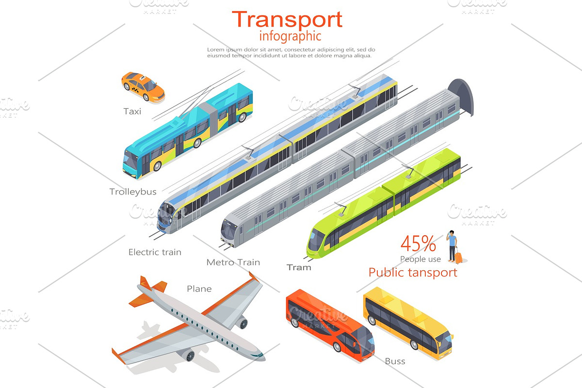 Transport Infographic. Public Transport. Vector in Illustrations - product preview 8