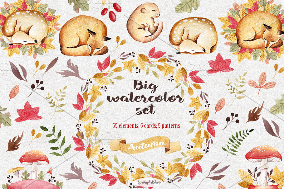 Big autumn set Forest animals in Illustrations - product preview 8