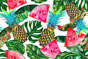 Pineapple,watermelon,leaves pattern