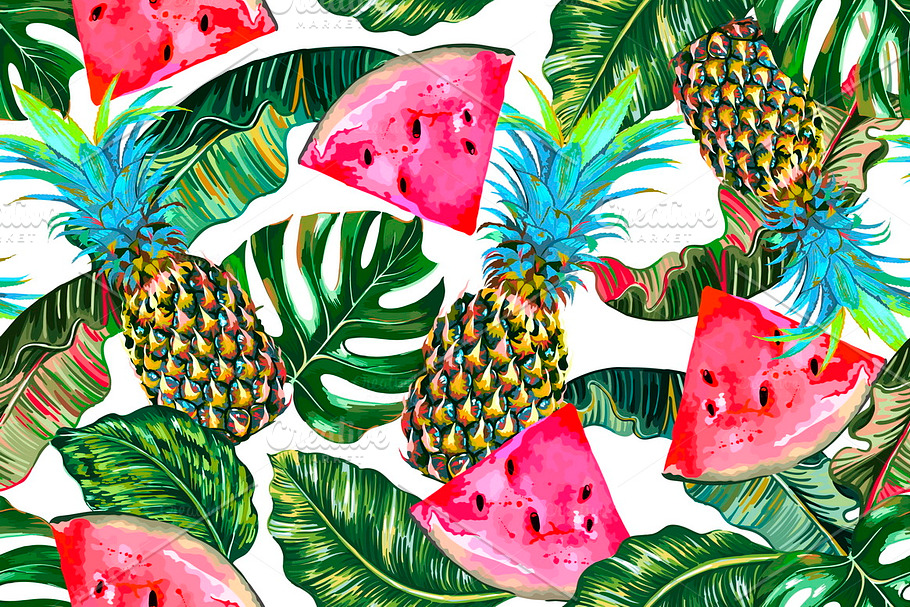 Pineapple,watermelon,leaves pattern in Patterns - product preview 8